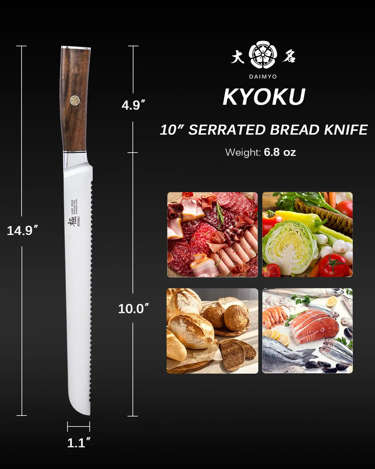 10" Bread Knife 440C Steel | Daimyo Series Kyoku Knives