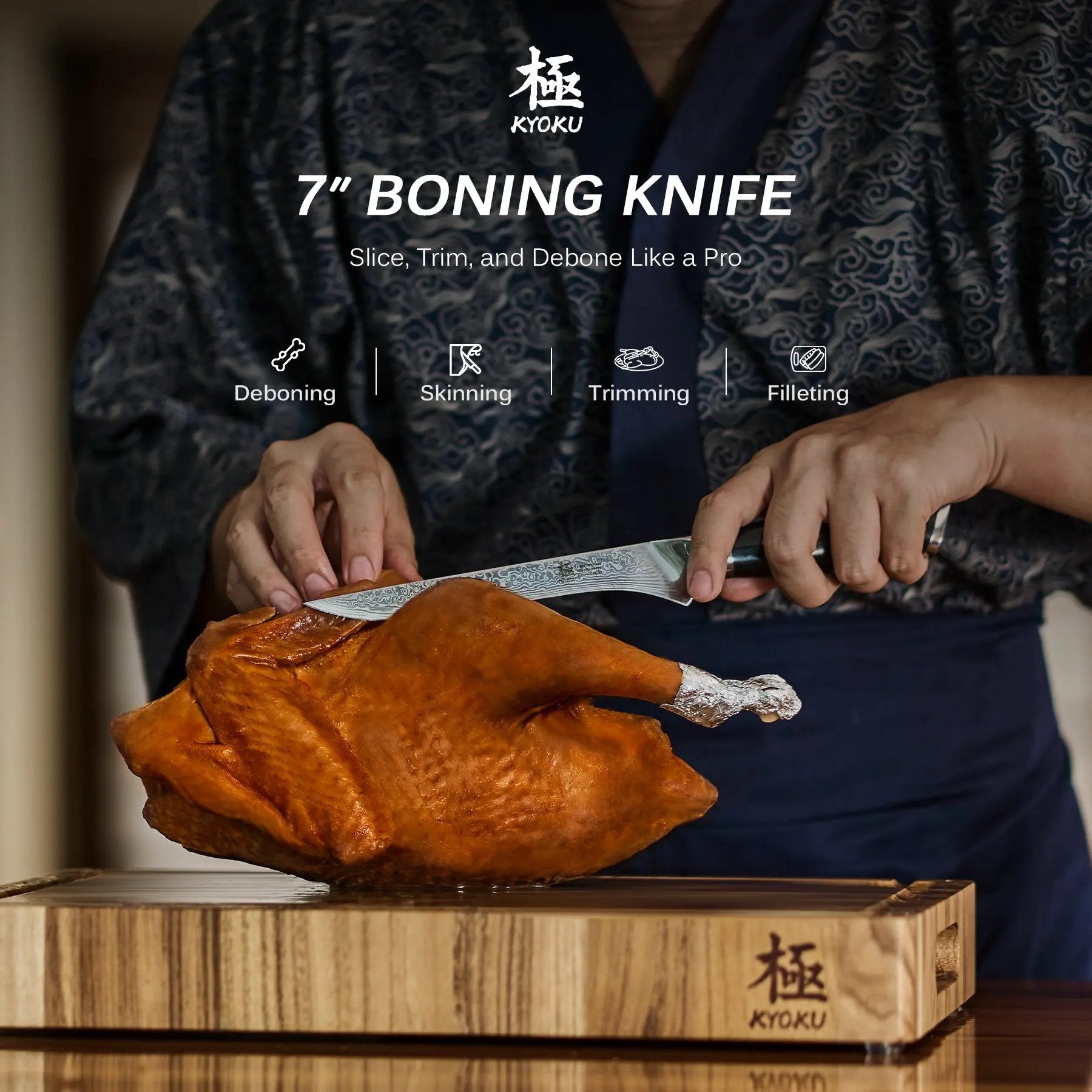 7" Boning Knife VG-10 Damascus Steel | Shogun Series Kyoku Knives