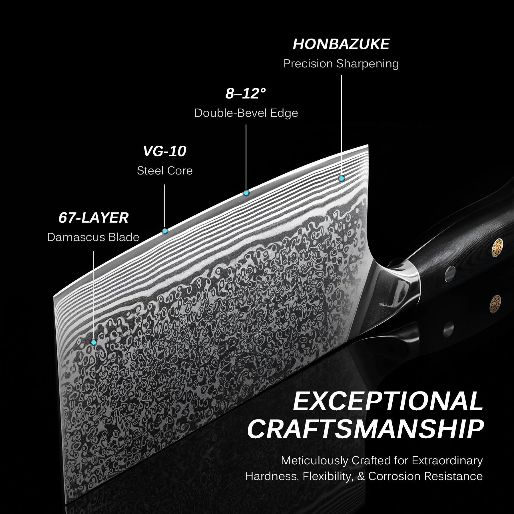 7" Cleaver Knife VG-10 Damascus Steel | Shogun Series Kyoku Knives