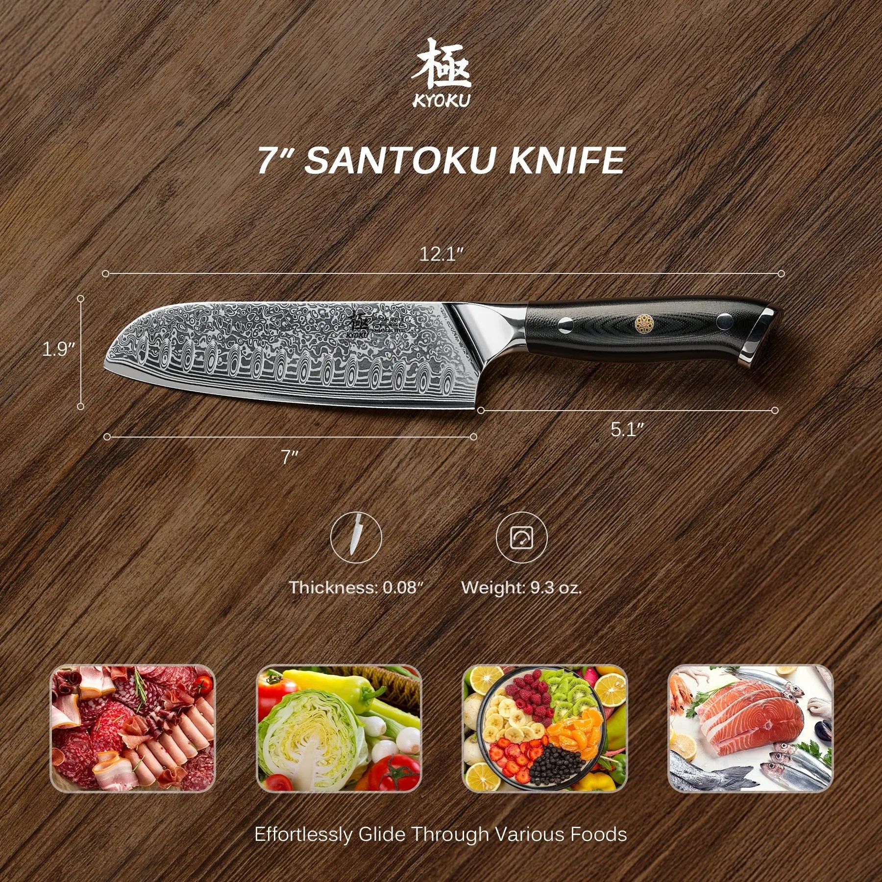 7" Japanese Santoku Knife Damascus VG10 | Shogun Series Kyoku Knives