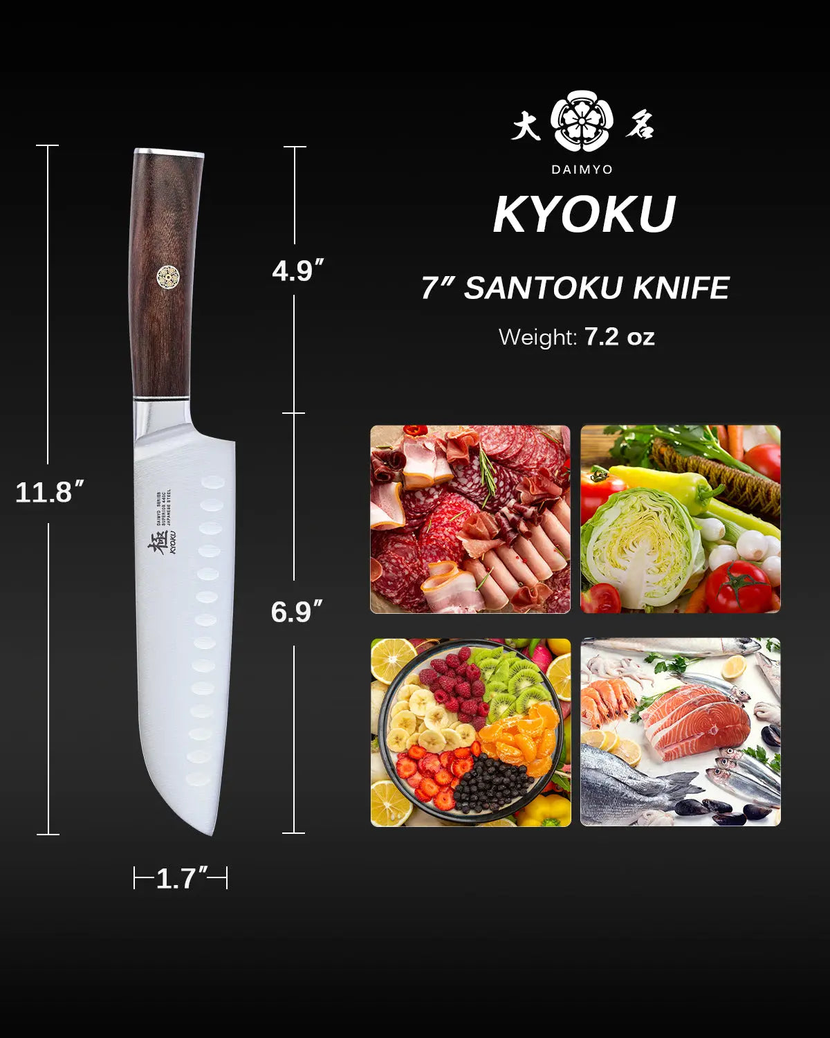 7" Santoku Knife 440C Steel | Daimyo Series Kyoku Knives