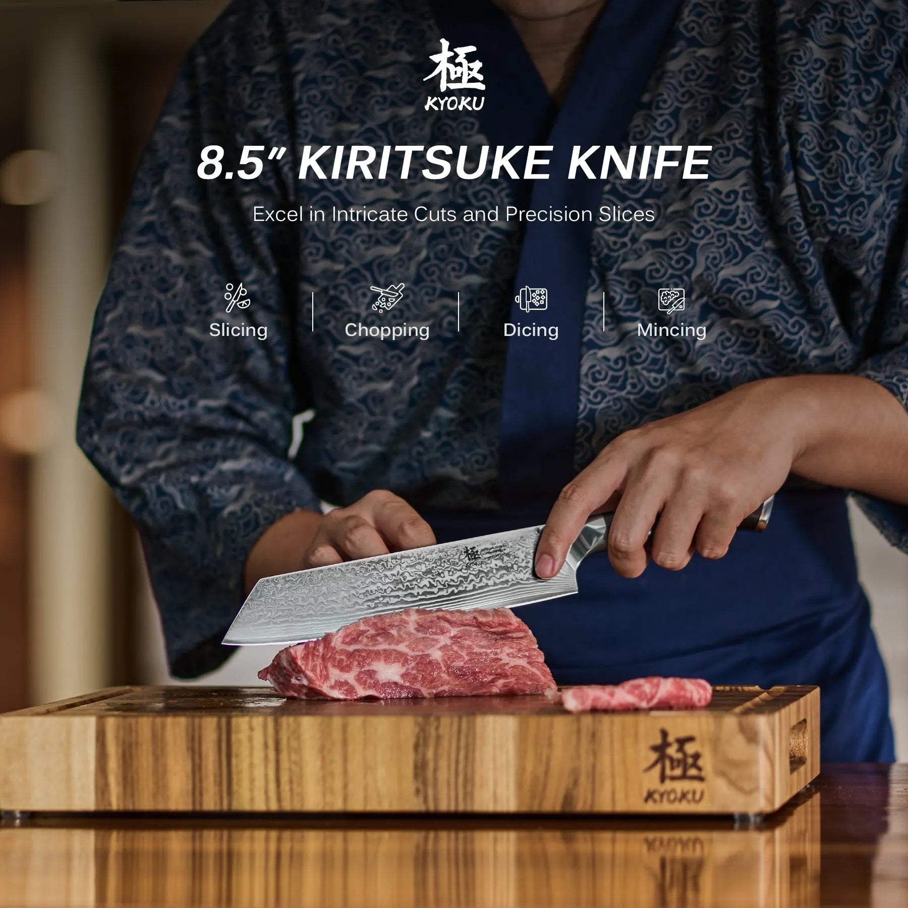 8.5" Kiritsuke Knife VG10 Damascus Steel | Shogun Series Kyoku Knives
