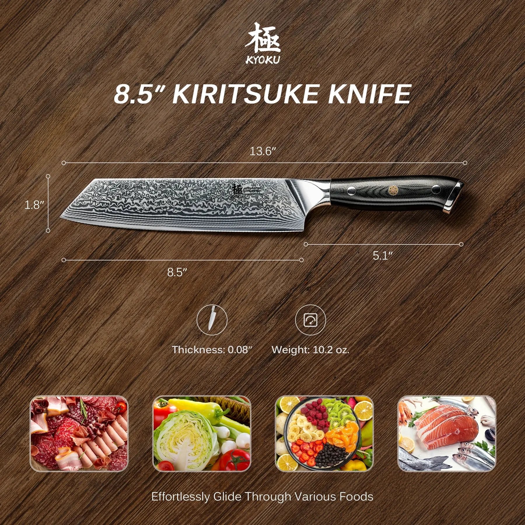 8.5" Kiritsuke Knife VG10 Damascus Steel | Shogun Series Kyoku Knives