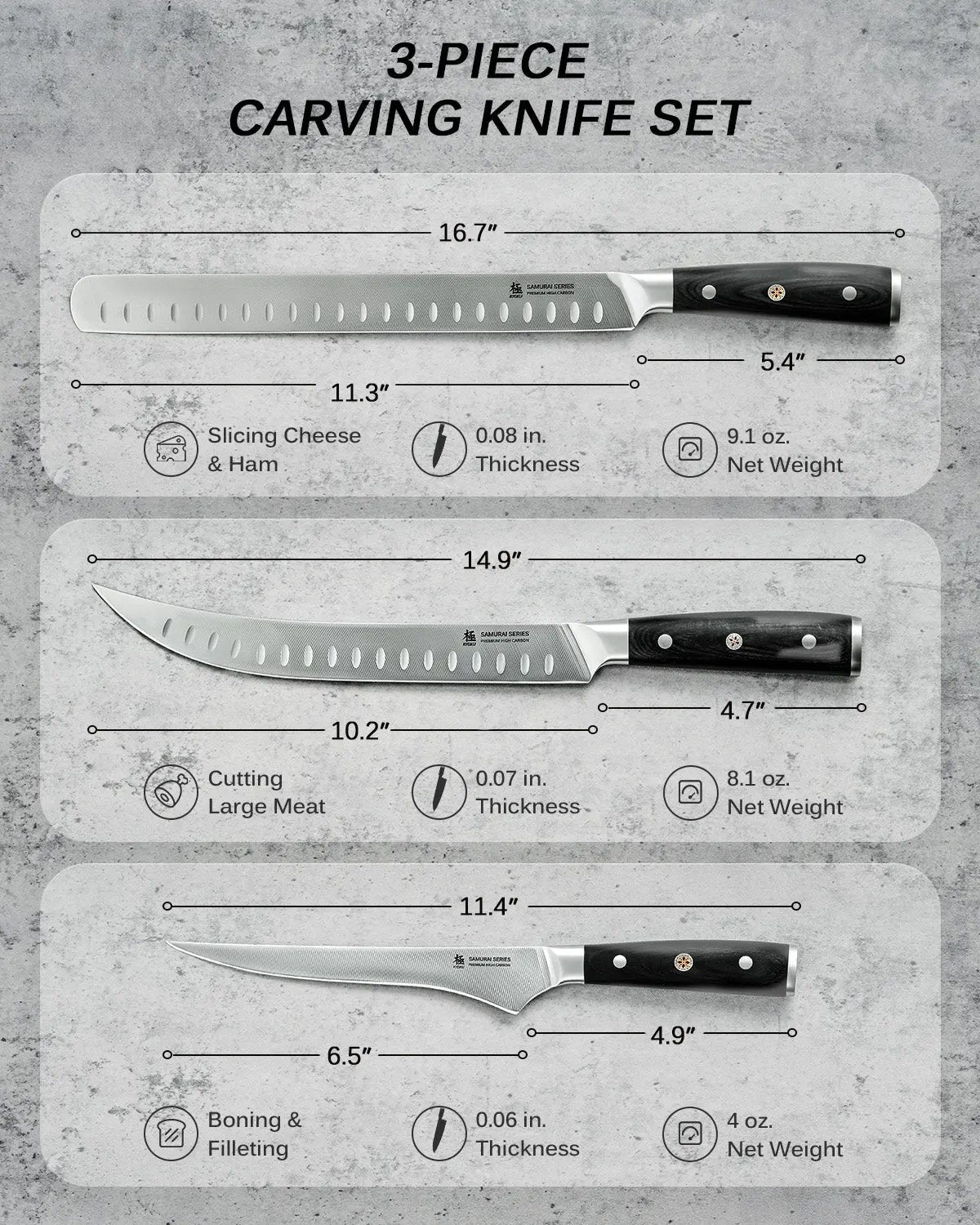 Boning + Slicing + Butcher Knife Set | Samurai Series Kyoku Knives