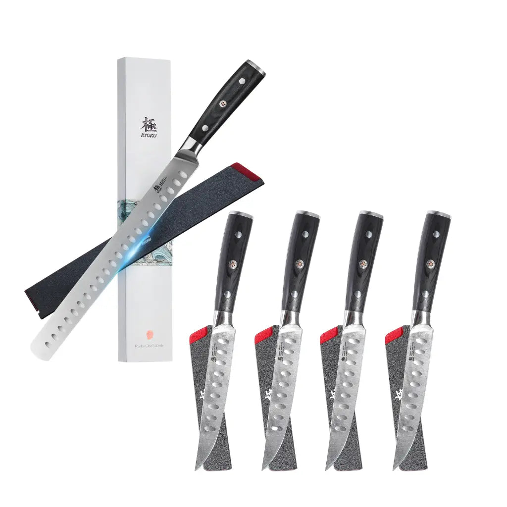 Bundle For Meat & Slice, Steak Knives + Slicing Knife| Samurai Series Kyoku Knives