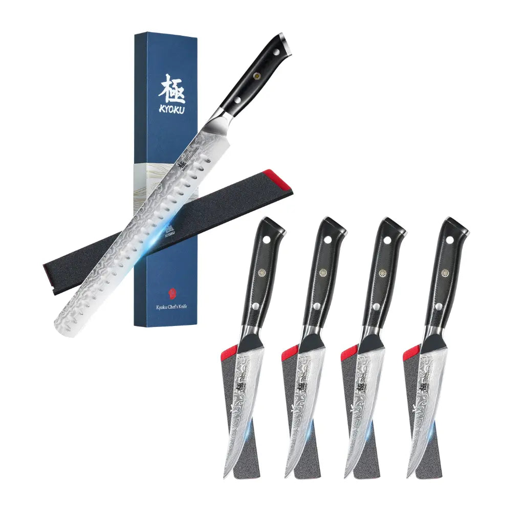 Bundle For Steak Lovers, Steak Knives + Slicing Knife| Shogun Gin Series Kyoku Knives