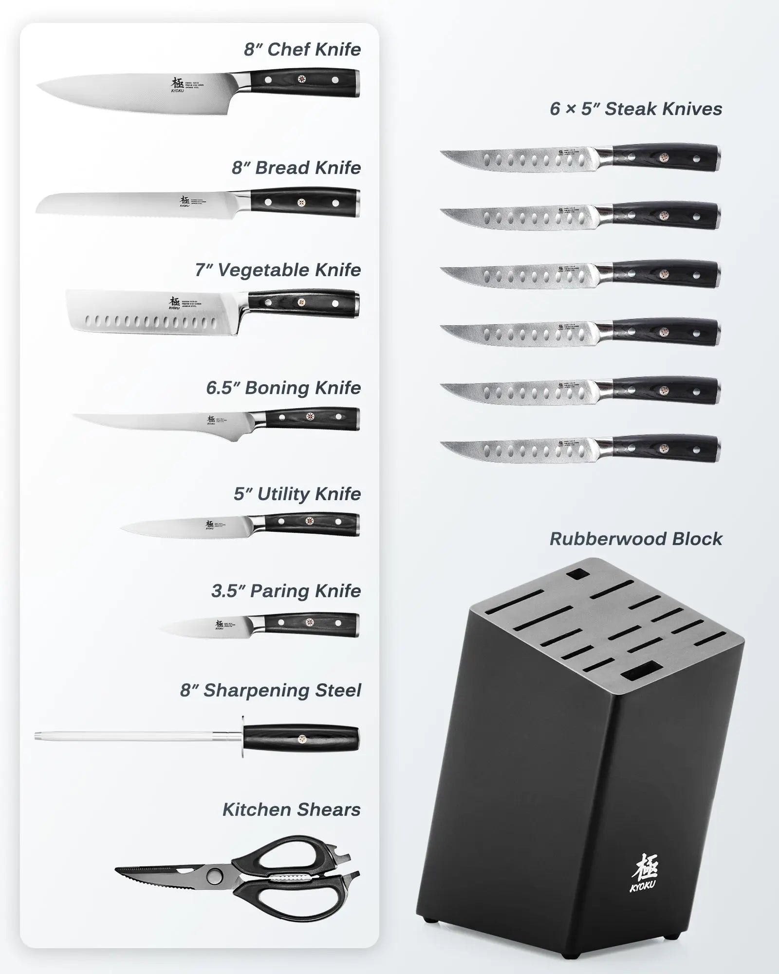 Save 20% On 15-Piece Knife Set + Roll Bag| Samurai Series Kyoku Knives