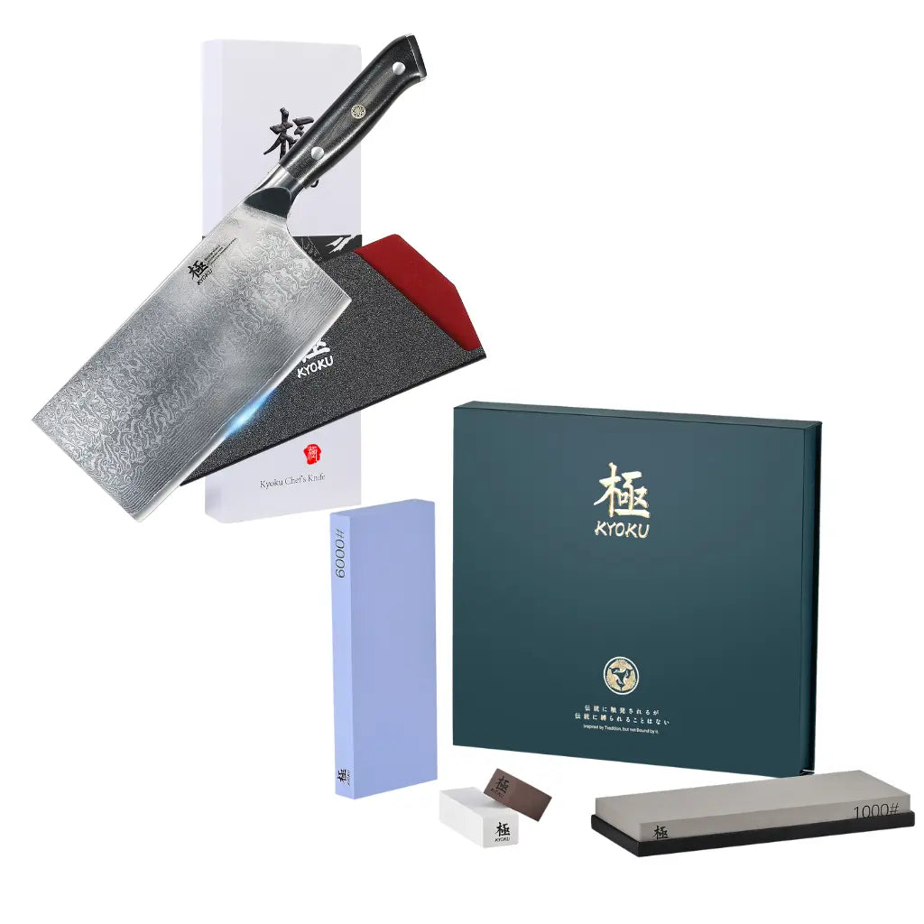 Sharpener's Bundle: Cleaver Knife + Whetstone| Shogun Series Kyoku Knives
