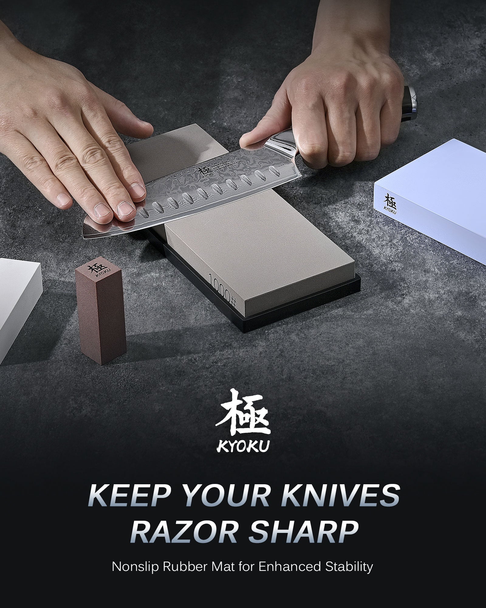 Sharpening Whetstone Kit with Nonslip Rubber Mat