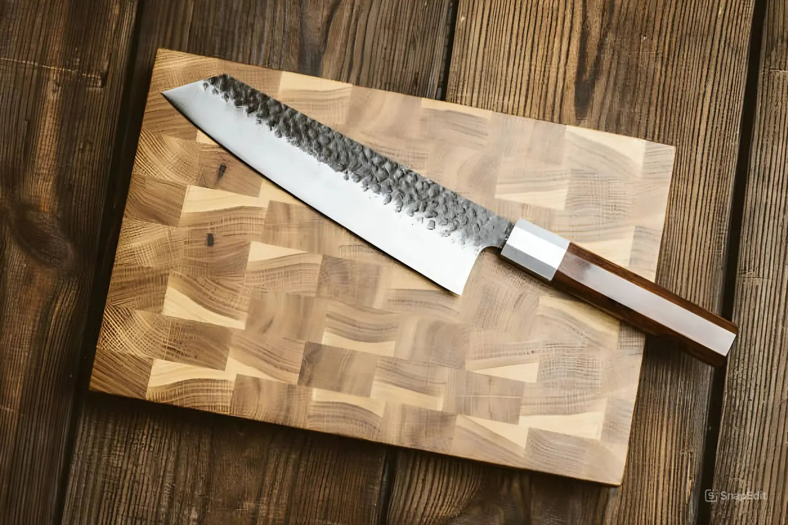 an usaba knife on a cutting board with all its best features on display