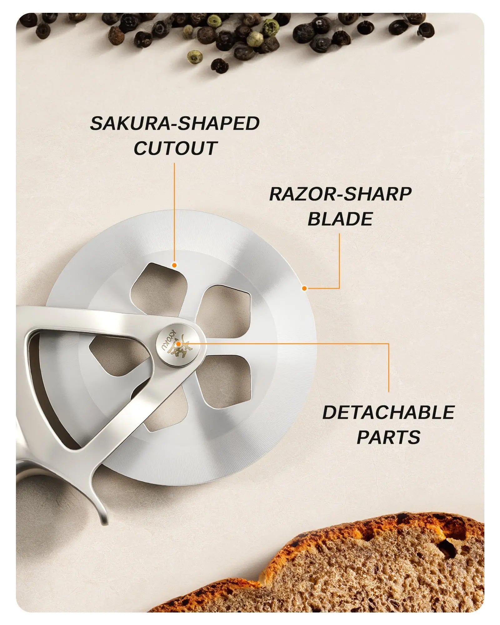 4" Detachable Pizza Wheel Cutter | Shogun Series Kyoku Knives
