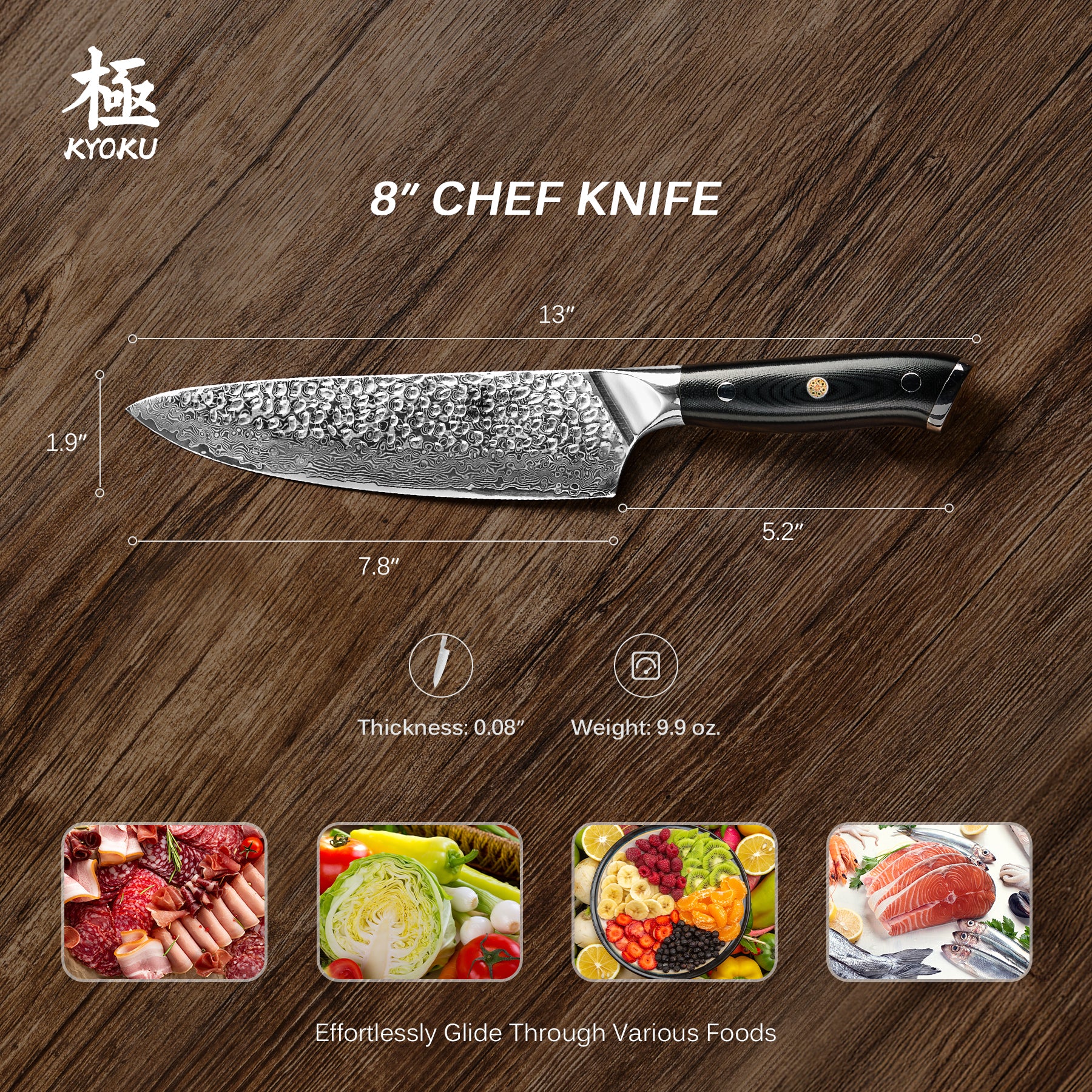 8" Chef Knife VG10 Damascus Blade Steel | Shogun Series