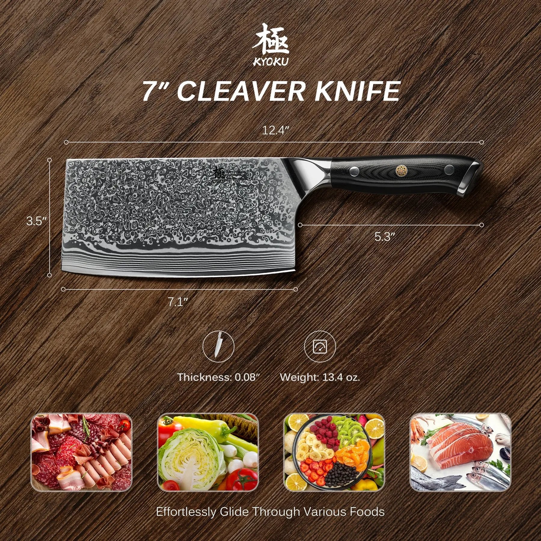7" Cleaver Knife VG-10 Damascus Steel | Shogun Series Kyoku Knives