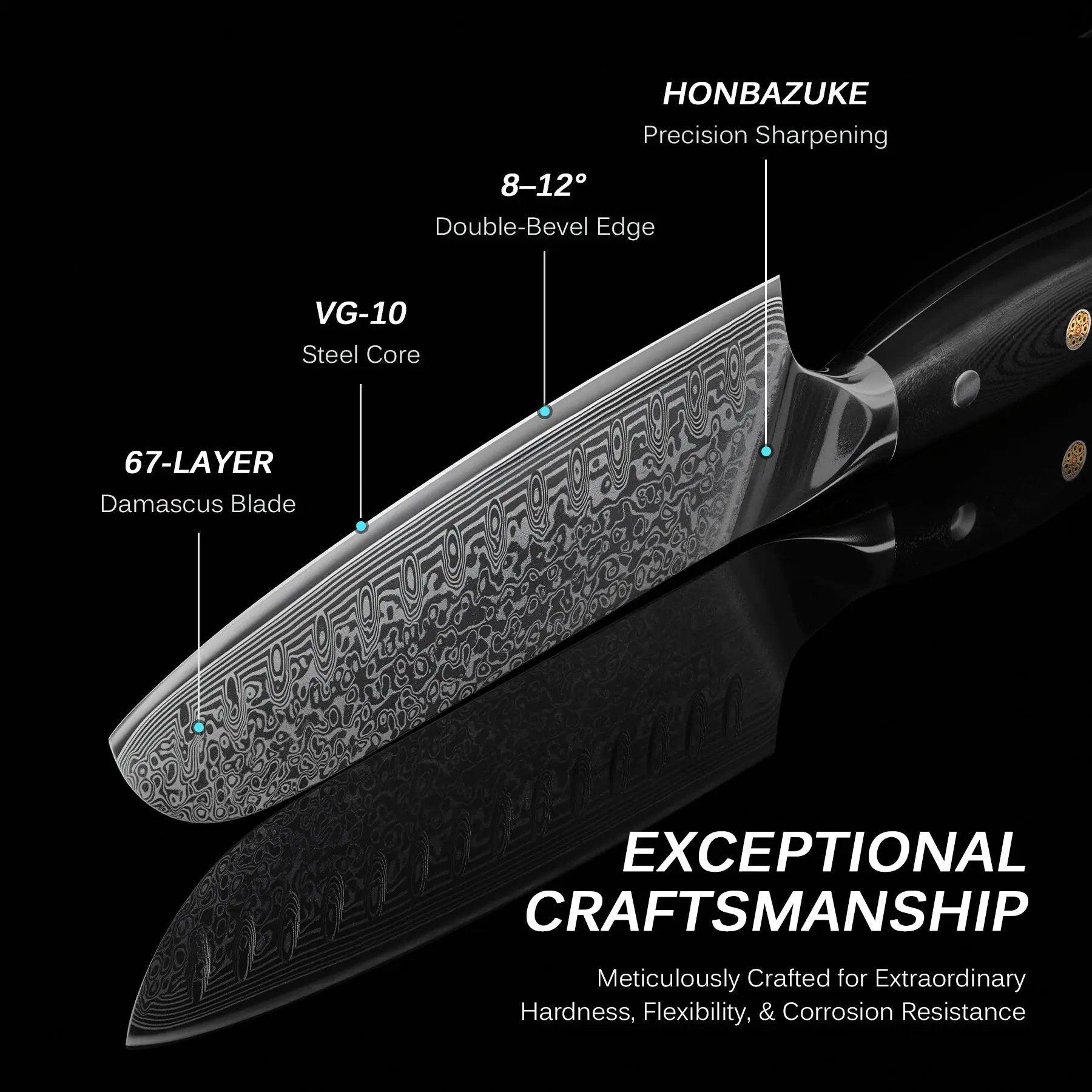 7" Japanese Santoku Knife Damascus VG10 | Shogun Series Kyoku Knives