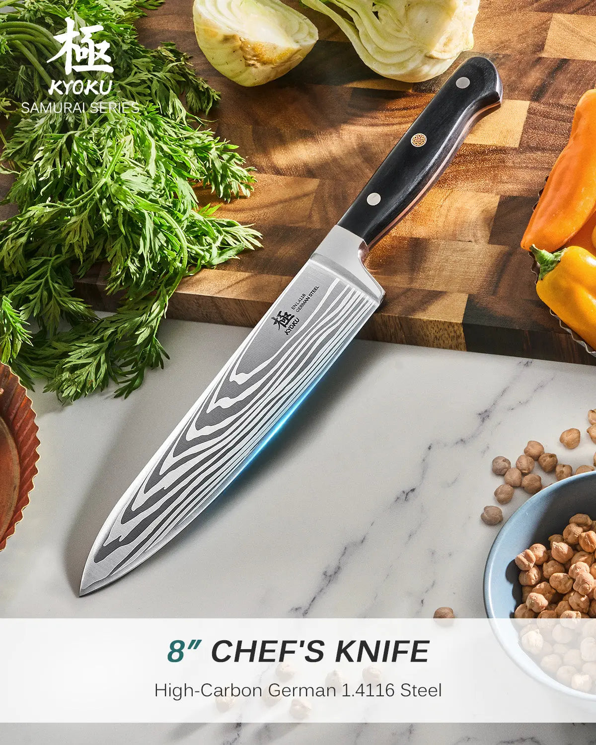 8" Chef Knife with Sharpening Stone | Samurai Series Kyoku Knives