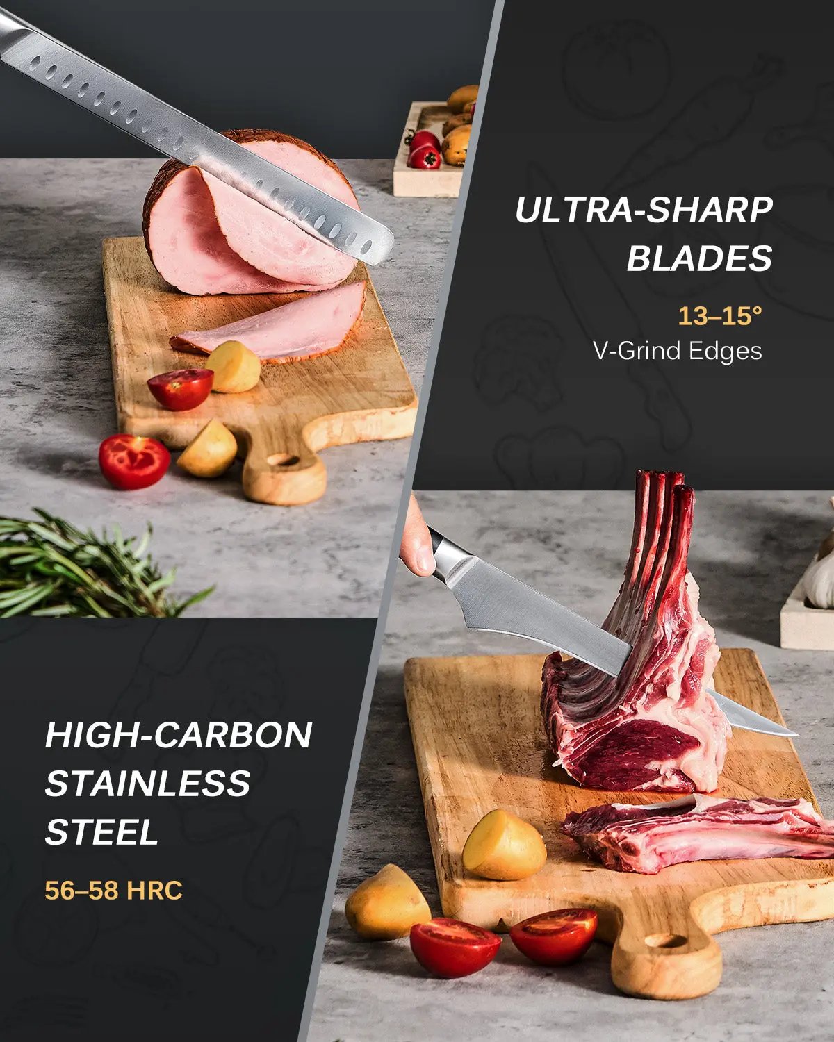 Boning + Slicing + Butcher Knife Set | Samurai Series Kyoku Knives