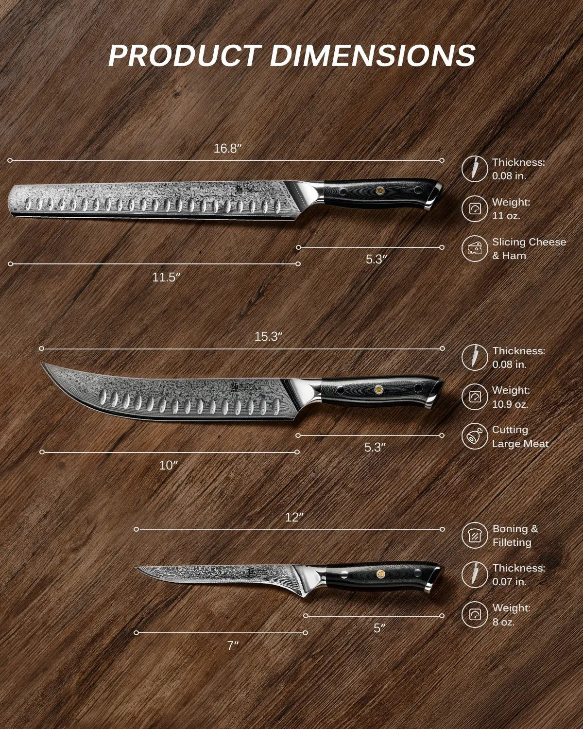 Boning + Slicing + Scimitar Knife Set | Gin Series Kyoku Knives