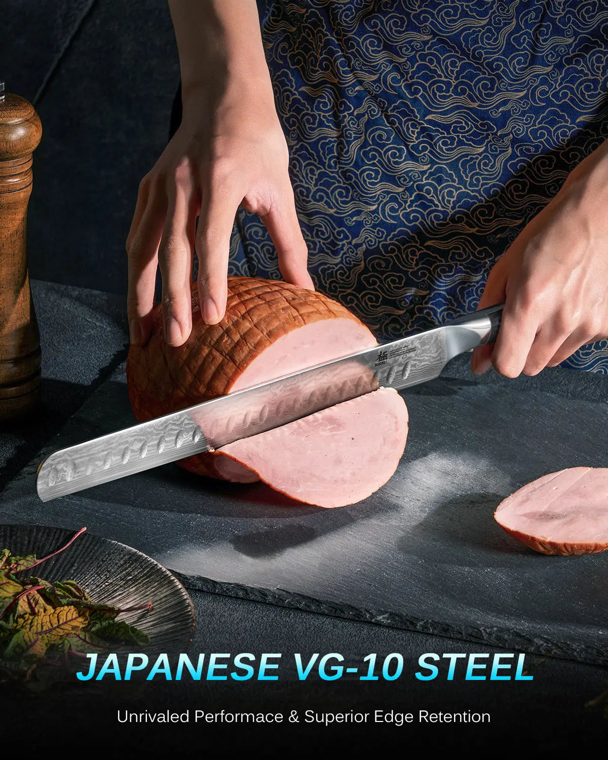 Bundle For Steak Lovers, Steak Knives + Slicing Knife| Shogun Gin Series Kyoku Knives