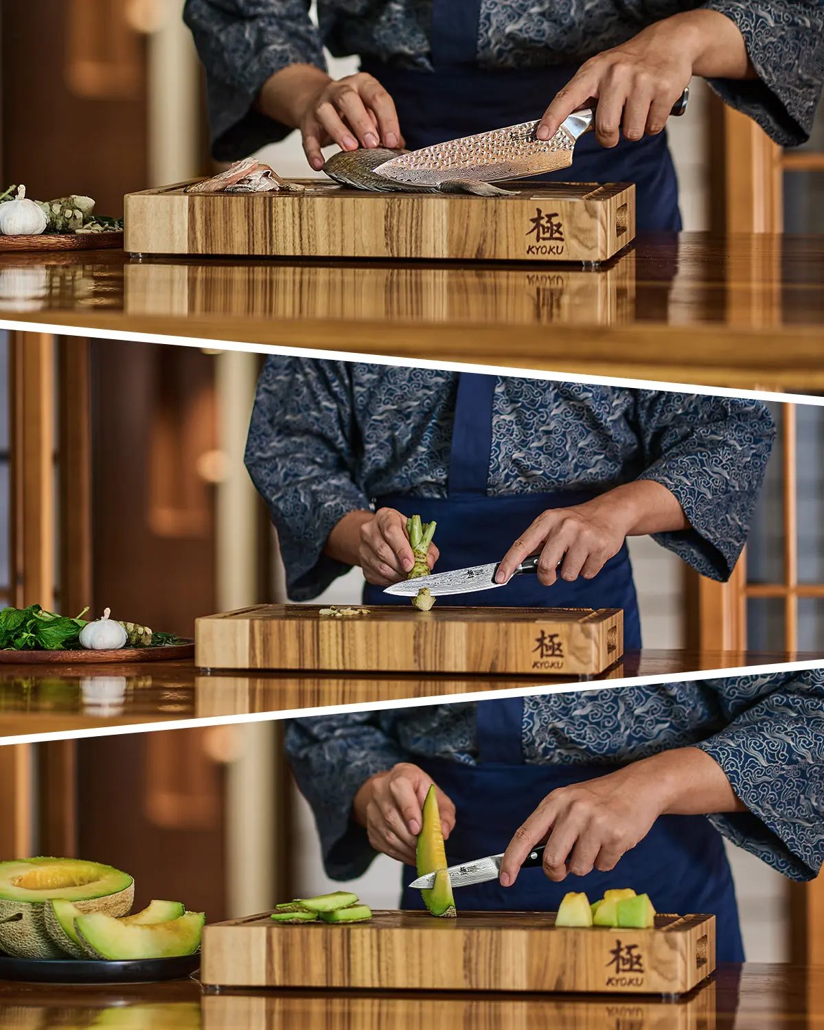 Chef + Utility + Paring Knife Set | Shogun Series Kyoku Knives