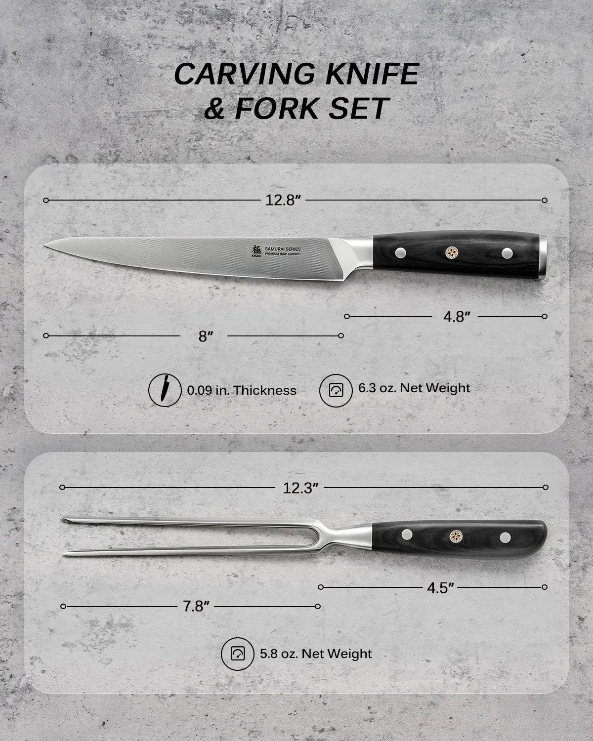 8" Carving Knife & Fork Set | Samurai Series Kyoku Knives